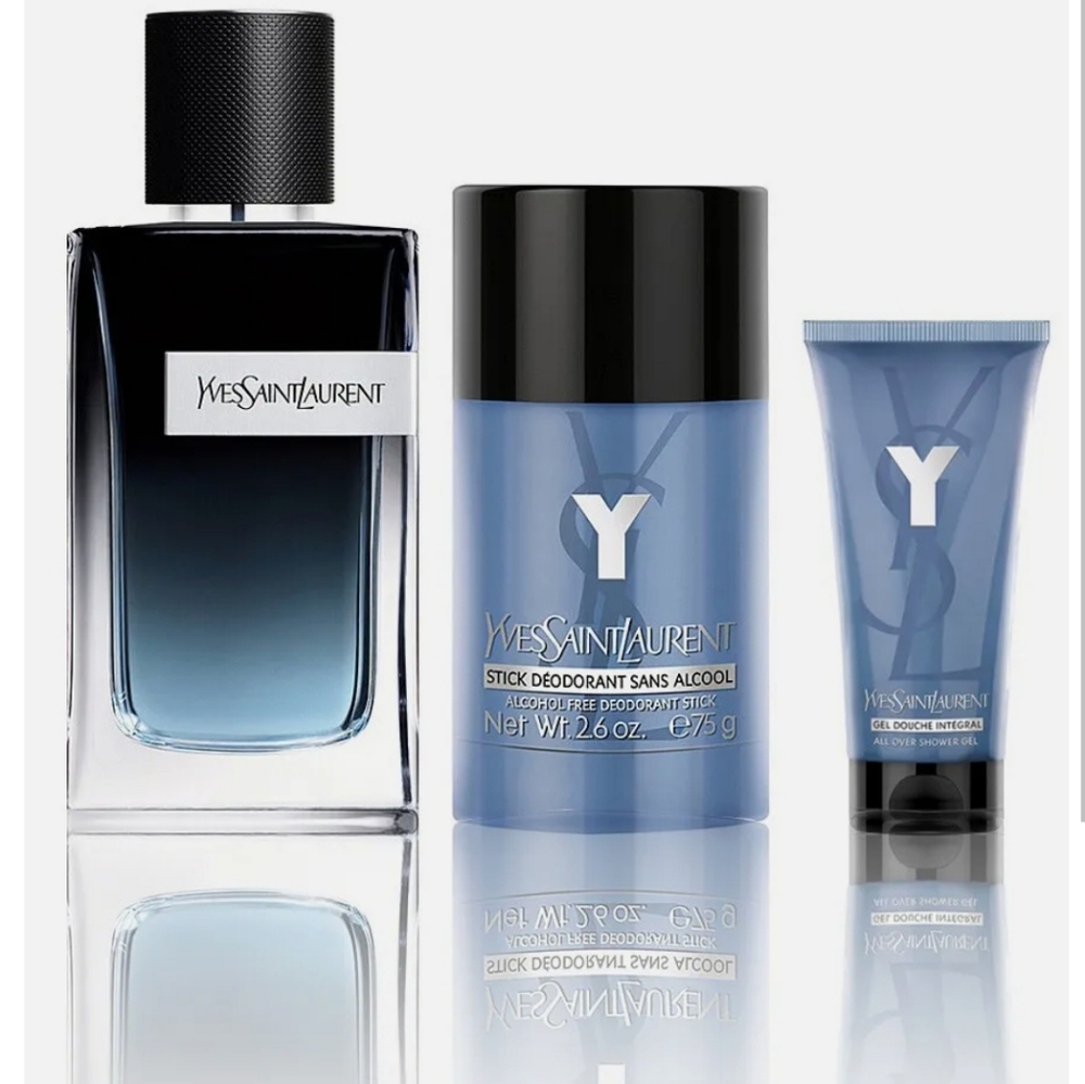Yves Saint Laurent Y Eau de Toilette Spray Deodorant and Shower Gel Gift Set-NEW